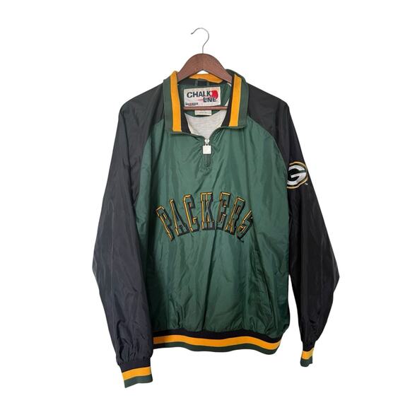 Vtg Chalk Line Green Bay Packers NFL Football 1/4 Zip Large pull over jacket - Picture 1 of 4